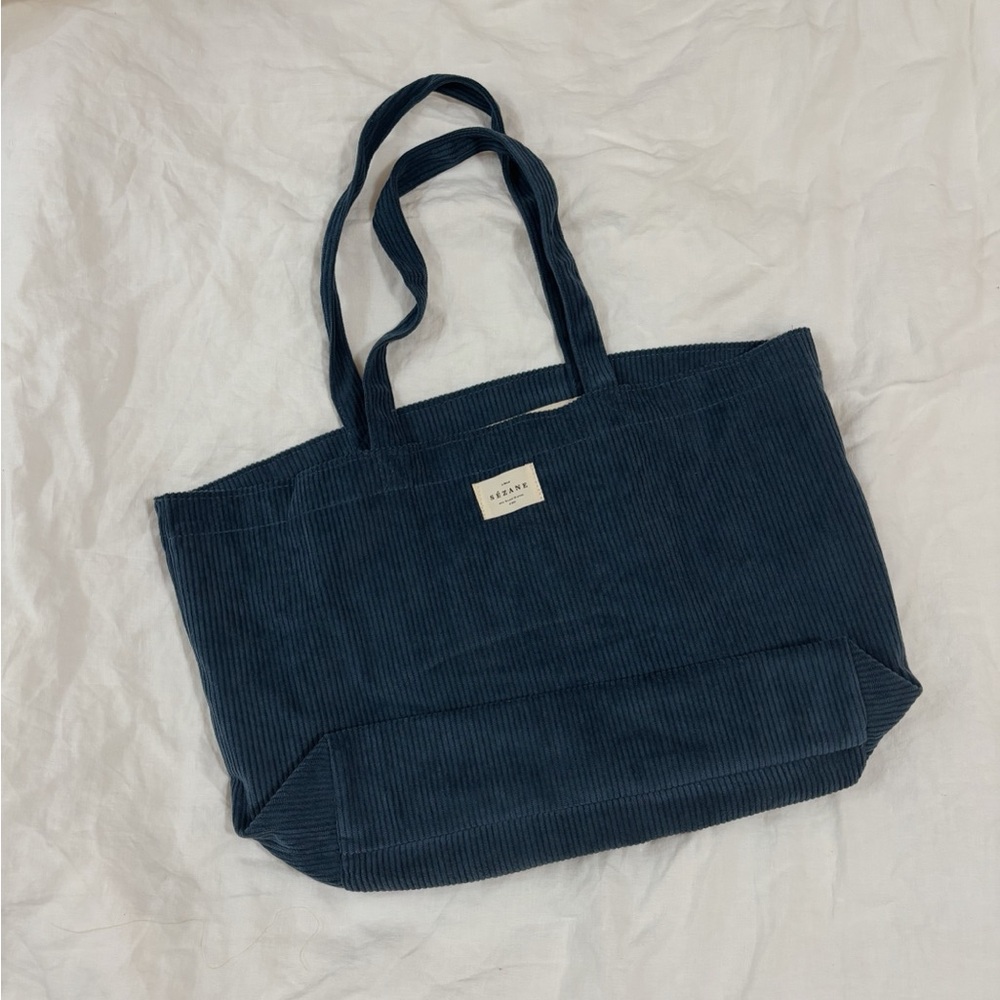 Sezane Corduroy Tote Bag in Blue